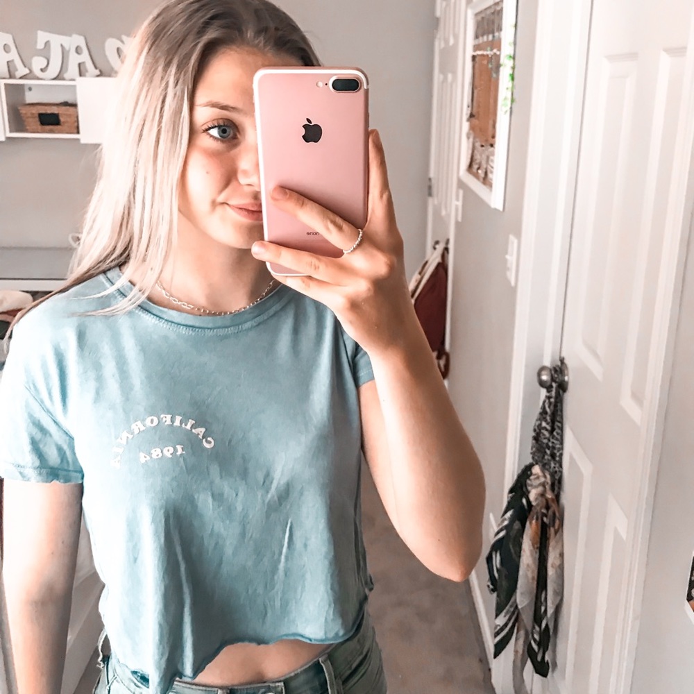 Brandy Melville Light Blue “California” Crop Top